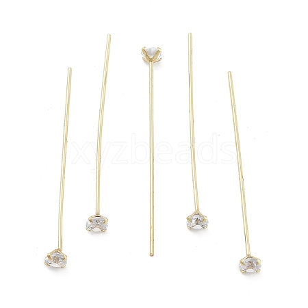 Brass Micro Pave Clear Cubic Zirconia Eye Pins KK-M306-09G-04-1