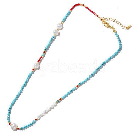 Natural Turquoise & Pearl Beaded Necklaces for Women SC9951-1