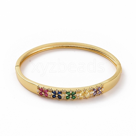 Colorful Cubic Zirconia Flower Hinged Bangle BJEW-F448-01G-1