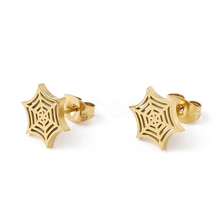 304 Stainless Steel Spider Web Stud Earrings EJEW-G294-01G-1