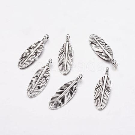 Tibetan Style Alloy Feather Pendants X-TIBEP-A87-AS-RS-1