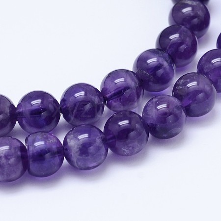 Natural Amethyst Round Bead Strands G-M212-12mm-01B-1