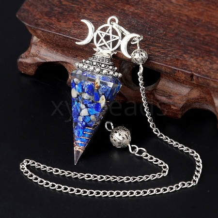 Natural Lapis Lazuli Chip & Resin Orgonite Dowsing Pendulum Big Pendants PW-WG36861-03-1