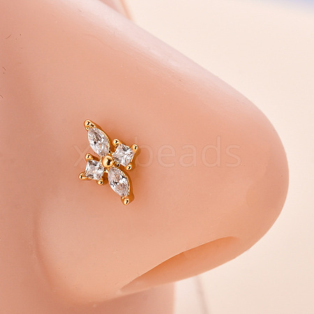 316L Surgical Stainless Steel Micro Pave Clear Cubic Zirconia L-Shaped Nose Rings WG5ADDF-08-1