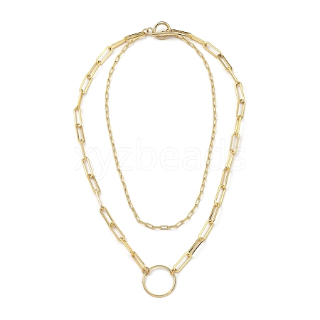 Brass Paperclip Chain Double Layer Necklaces NJEW-JN03054-1