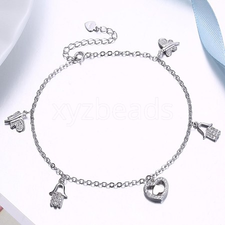 925 Sterling Silver Charm Anklets AJEW-BB31054-1