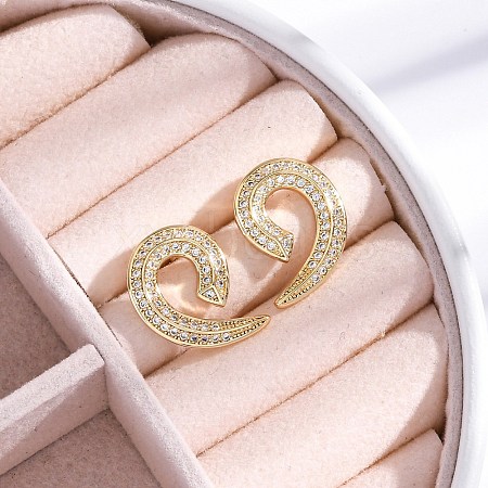 Rack Plating Brass Micro Pave Clear Cubic Zirconia Stud Earrings for Women EJEW-C125-28G-1