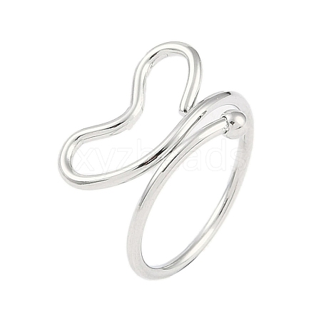 304 Stainless Steel Heart Open Cuff Ring for Women RJEW-C097-05P-1