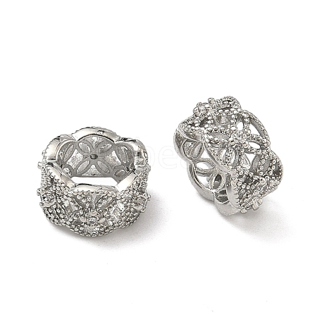 Clover Brass Clear Cubic Zirconia European Beads KK-D228-22P-1