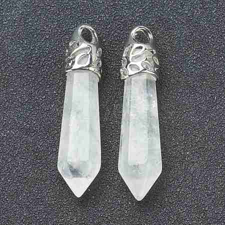 Bullet Natural Quartz Crystal Pointed Pendants G-E332-C28-1