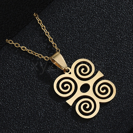 201 Stainless Steel African Adinkra Symbol Pendant 304 Stainless Steel Cable Chain Necklaces for Women FS-WGEEA52-01-1