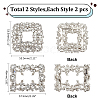 WADORN 4Pcs 2 Styles Square/Rectangle Alloy Rhinestone Detachable Shoe Buckle Clips AJEW-WR0002-31P-2