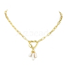 Natural Baroque Keshi Pearl Stick Pendant Brass Paperclip Chain Necklaces with Heart Clasps NJEW-JN06125-3