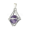 Natural Mixed Gemstone Stainless Steel Wrapped Pendants PALLOY-JF02497-3