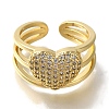 Rack Plating Heart Brass Clear Cubic Zirconia Open Cuff Rings RJEW-S411-09G-2