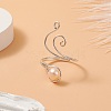 Copper Wire Wrapped Natural Freshwater Pearl Cuff Rings for Women RJEW-JR00553-02-2