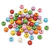 Fashewelry 80Pcs 8 Colors Printed  Natural Wood Beads WOOD-FW0001-10-8