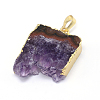 Natural Drusy Amethyst Rectangle Pendants G-P089-32G-2