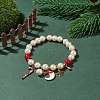 Natural Mashan Jade & Glass Pearl Beaded Stretch Bracelet BJEW-TA00143-2