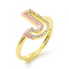 Mixed Color Enamel Initial Letter Adjustable Ring with Clear Cubic Zirconia RJEW-P045-01G-J-4