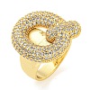 Brass Micro Pave Clear Cubic Zirconia Letter Open Cuff Ring for Women RJEW-M173-01G-Q-3