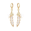 Shell Pearl Beaded Bean with Leaf  Long Dangle Leverback Earrings EJEW-TA00132-1