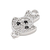 Brass Pave Clear & Black Cubic Zirconia Pet Puppy Connector Charms KK-Z061-01P-02-2