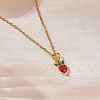 Strawberry Brass Crimson Cubic Zirconia Pendant Necklaces NJEW-JN05148-01-1