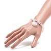 Natural Rose Quartz Round Beaded Stretch Bracelet with Heart Charm BJEW-JB09019-03-3
