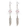 Feather with Round Beads Long Dangle Earrings for Girl Women EJEW-JE04681-03-1