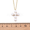 304 Stainless Steel & Plastic Imitation Pearl Cross Pendant Necklaces for Women NJEW-U032-15G-5