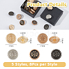40Pcs 5 Styles 1-Hole Alloy Shank Buttons FIND-DC0005-77A-2