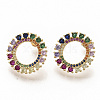 Brass Micro Pave Colorful Cubic Zirconia Stud Earrings EJEW-S208-047-2