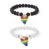 2Pcs 2 Style Synthetic Hematite & Glass Round Beaded Stretch Bracelets Set BJEW-JB10050-03-1