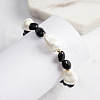 Natural Black Obsidian & Baroque Shell Pearl Beaded Bracelets BJEW-L692-005G-5