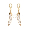 Shell Pearl Beaded Bean with Leaf  Long Dangle Leverback Earrings EJEW-TA00132-2