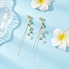 Leaf with Flower Brass Micro Pave Cubic Zirconia Tassel Stud Earrings EJEW-JE06456-1