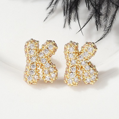 Brass Micro Pave Cubic Zirconia Stud Earrings EJEW-Z091-04G-K-1