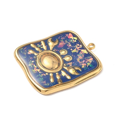 304 Stainless Steel Epoxy Resin with Natural Shell and Sequins Inside Pendants STAS-L026-17G-C04-1