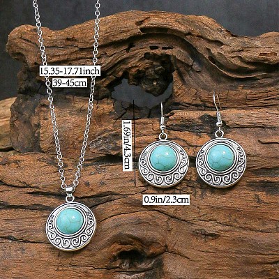 Synthetic Turquoise Pendant Necklaces & Dangle Earrings Sets WGE96E9-05-1