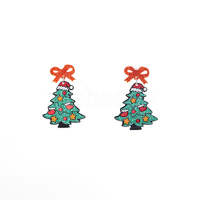 Christmas Tree with Bowknot Acrylic Dangle Stud Earrings FS-WGFA79E-01-1