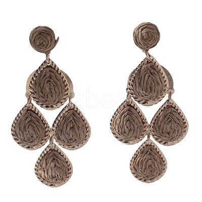 Teardrop Alloy Raffia Dangle Stud Earrings FS-WG86BCE-10-1