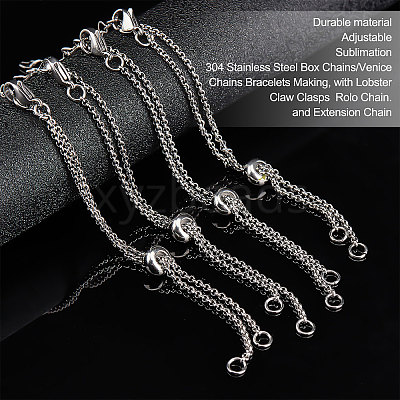 12Pcs 304 Stainless Steel Rolo Chain Slider Bracelet/Bolo Bracelets Making MAK-UN0001-19-1