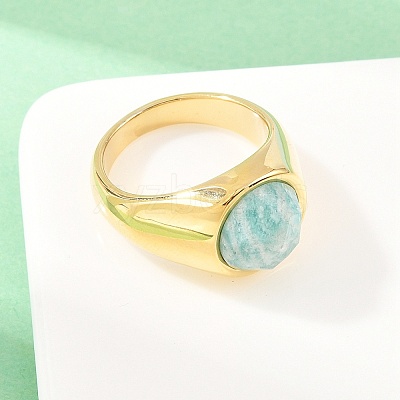 304 Stainless Steel Natural Amazonite Finger Rings RJEW-F203-02G-03-1