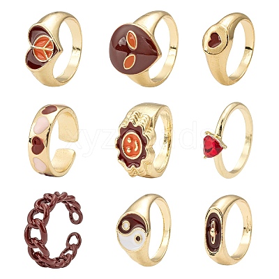 9Pcs 9 Style Heart & Curb Chain & Oval Rings RJEW-LS0001-57-1