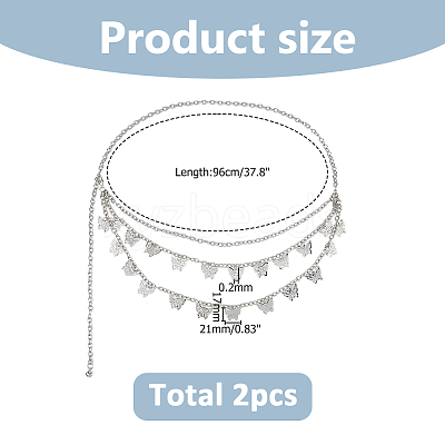 2Pcs Iron Twisted Chain Butterfly Tassel Waist Chains for Women AJEW-HS0001-14-1