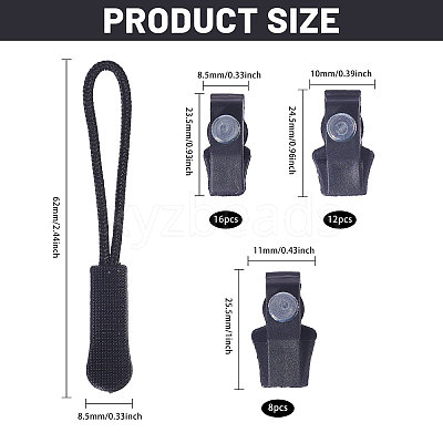 36 Sets 3 Styles Detachable Plastic & Metal Zipper Slider Puller FIND-CA0009-86-1