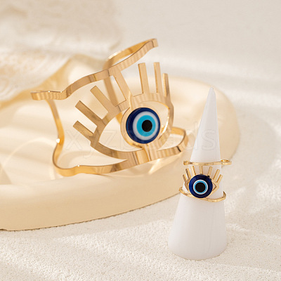 Evil Eye Alloy Resin Hollow Cuff Bangles & Cuff Rings Sets FS-WGE3CB7-01-1