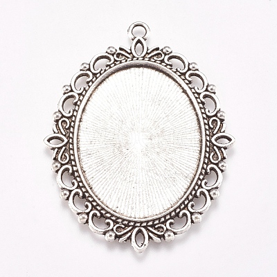Tibetan Style Oval Pendant Cabochon Settings TIBE-473-AS-NR-1
