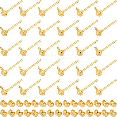 60Pcs 2 Styles Brass Stud Earring Findings KK-CA0001-35G-1